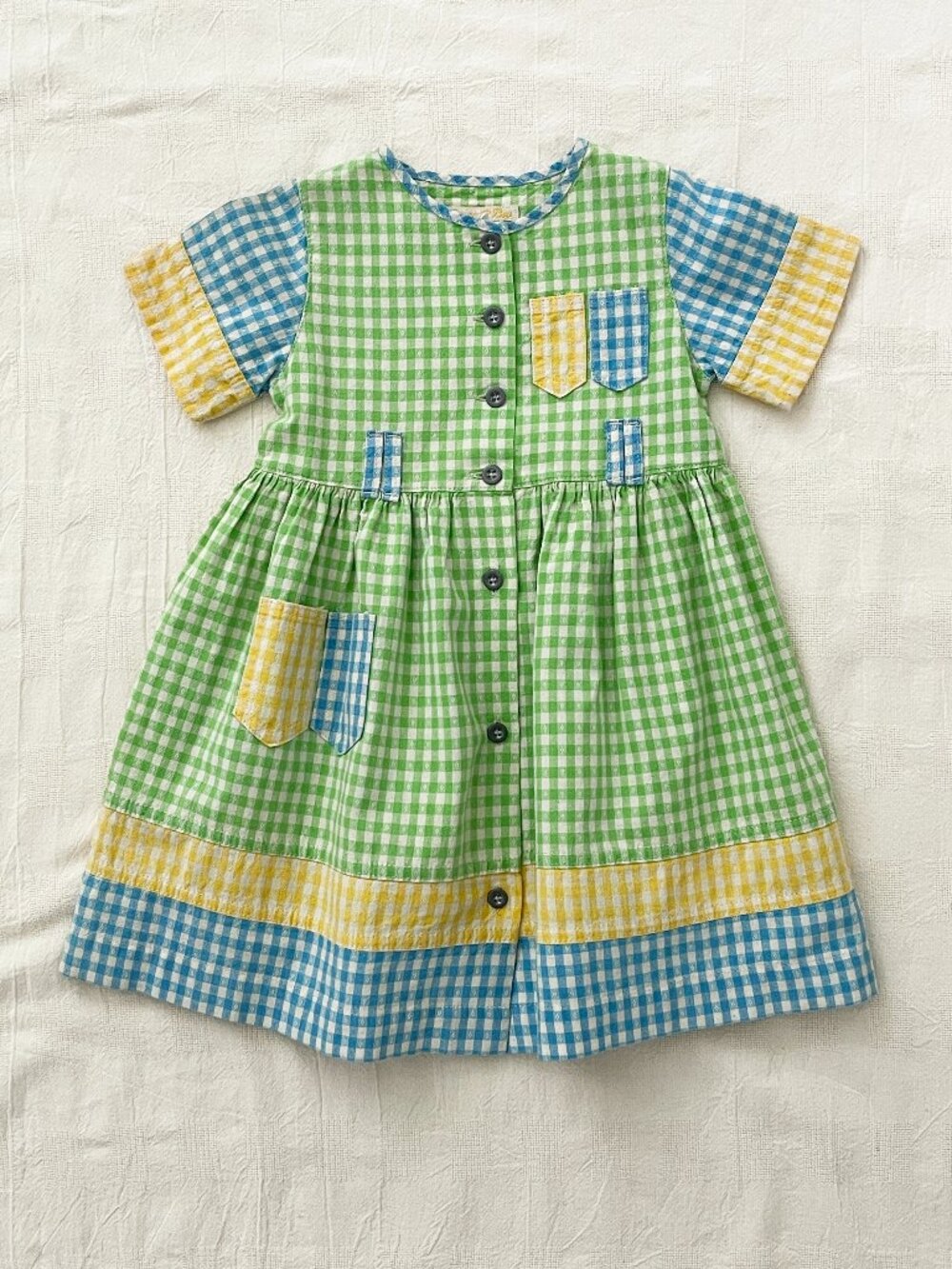 New Vintage Miss Petit Boy Dress French Kids Gingham Short Sleeve Dress